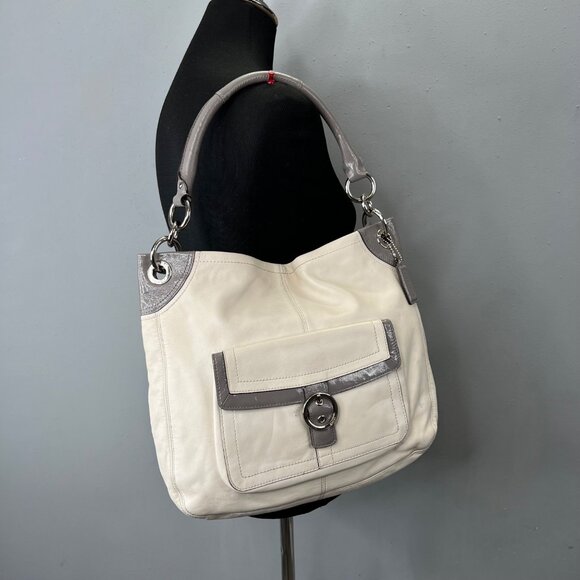 Coach Leather Hobo Shoulder Bag Ivory Gray Large Roomy F18889 Soft Clean - Picture 1 of 13